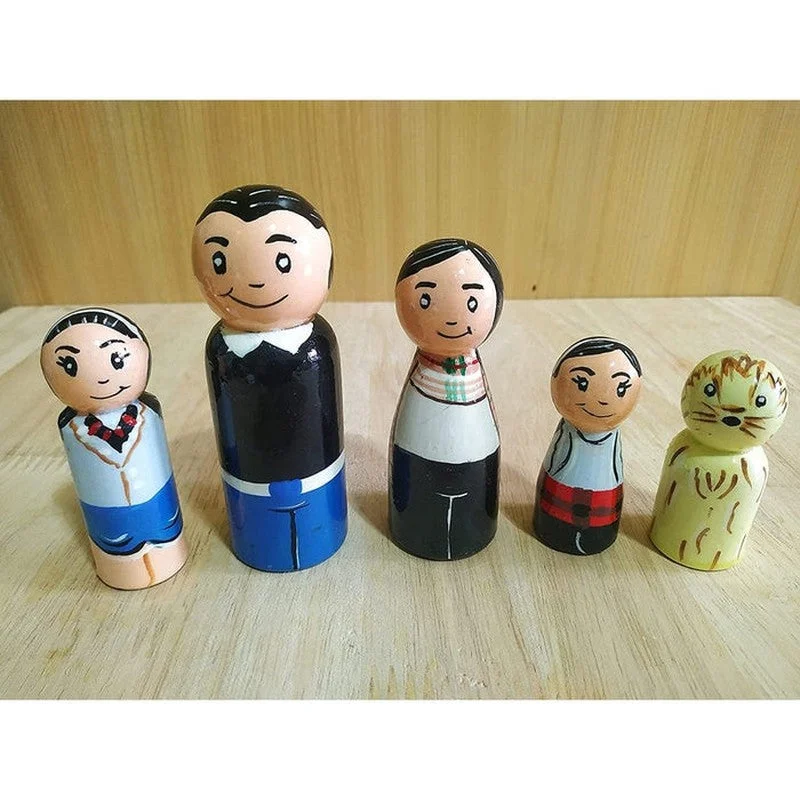 Wooden Peg Dolls Painted - Pack of 5