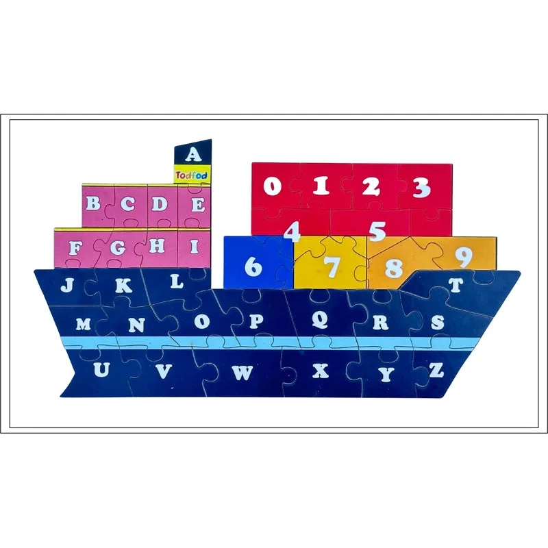 Shaped Wooden Jigsaw Puzzle Toy for Kids & Children, Vehicle Ship English Alphabet & Learning - Multicolour 36 pcs