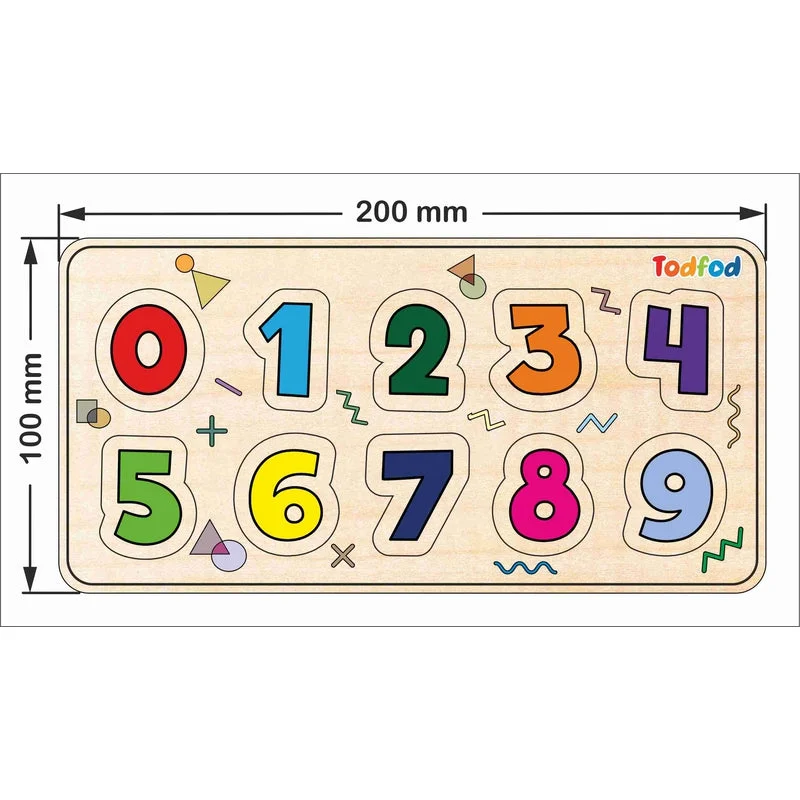 Wooden English Number Puzzle Toy for Kids & Children, 0 to 9 Number 10 Pcs with Knob, Multicolor Pictures, Educational and Learning Boards