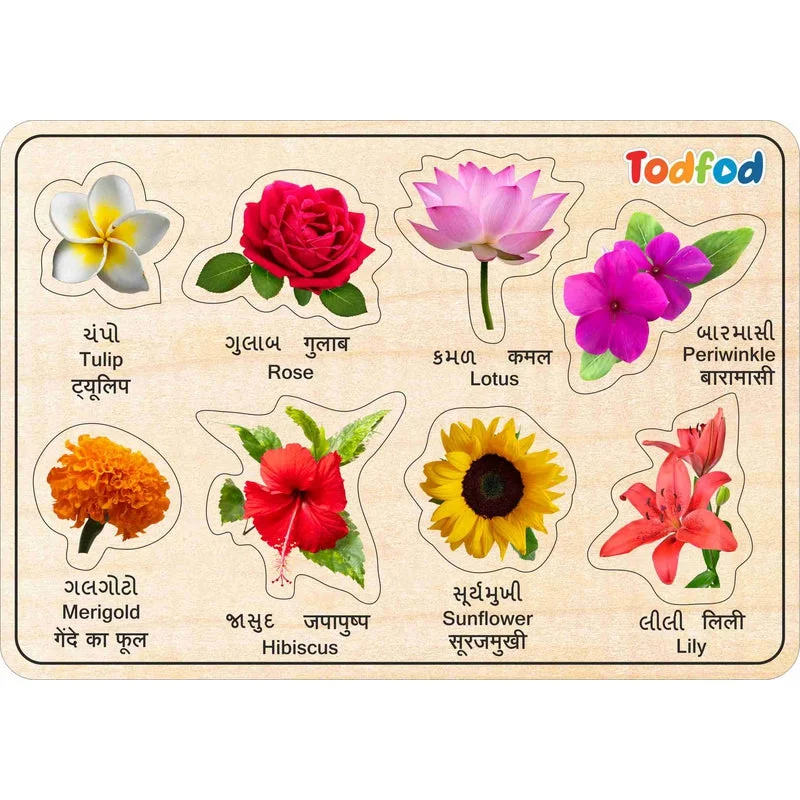 Wooden Flowers with Picture and Learning Educational Board for Kids & Children