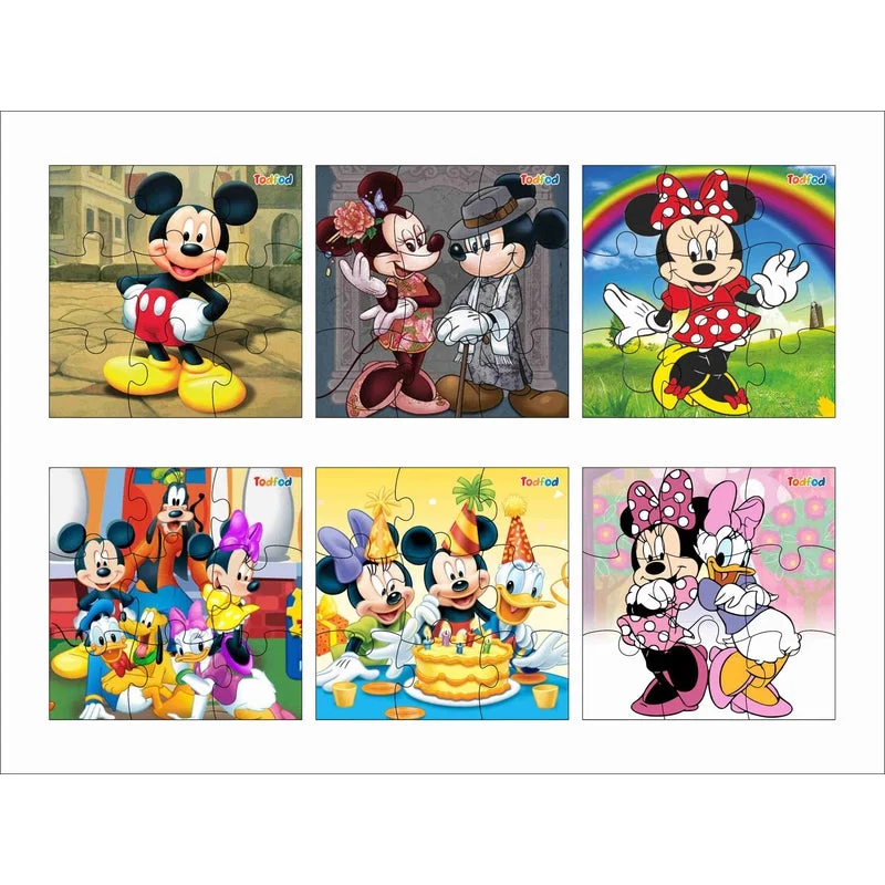 Wooden Jigsaw Puzzles Toy for Kids & Children, Disney Mickey Mouse & Friends 54 Pieces 6 in 1 Jigsaw Puzzles, Anime Cartoon Character